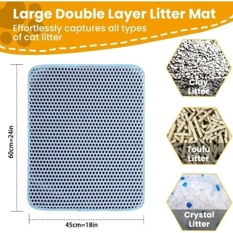 Large Honeycomb Double Litter Trap Mat, Non-Slip Waterproof and Urine-Proof Litter Box Mat, Kitten Supplies and Essentials